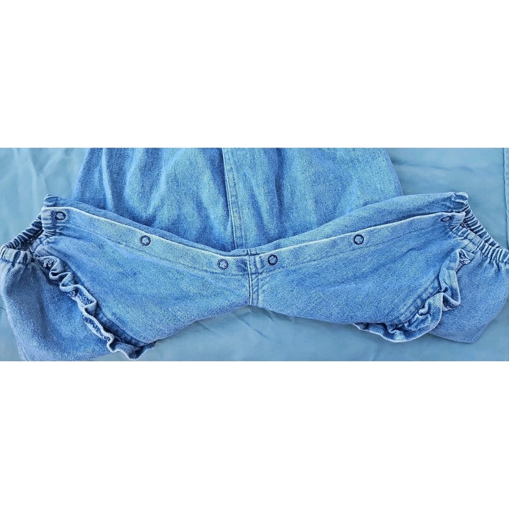 Vintage Hopscotch Girl's 12m Denim Overalls Lace Pink Buttons Ruffles Snap 90s - Picture 4 of 4